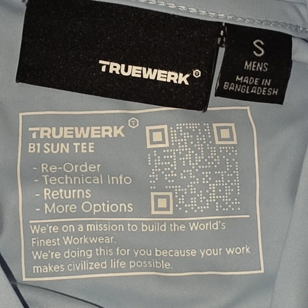 TRUEWERK B1 Sun Tee Men's Light Blue Performance T-Shirt Size‎ Small